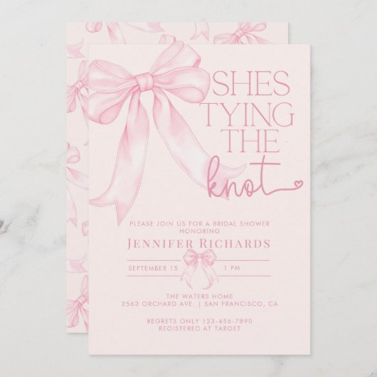 コケットボウ赤面ピンクブライダルシャワー招待 招待状 (正面/裏面)