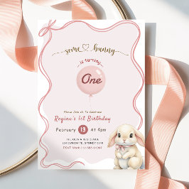 コケットボウ ピンク うさぎ 1歳の誕生日 招待状
