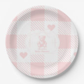 コケットボーギンガムテディベアフランスのベビーシャワー ペーパープレート (正面)