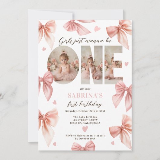 コケットボーピンクガールズジャストウィーンファースト誕生日 招待状 (正面)