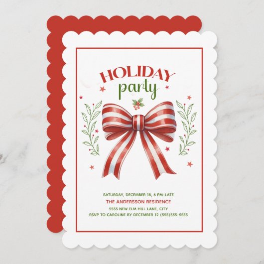 コケットボーレッドグリーンホリデーパーティー 招待状 (正面/裏面)