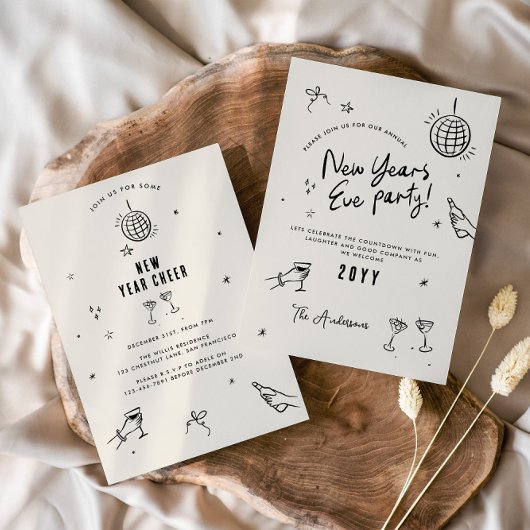 コケットモダンタイポグラフィニューヤッツイブパーティー 招待状