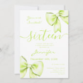 コケットライムグリーンボウスウィート16誕生日 招待状 (正面)