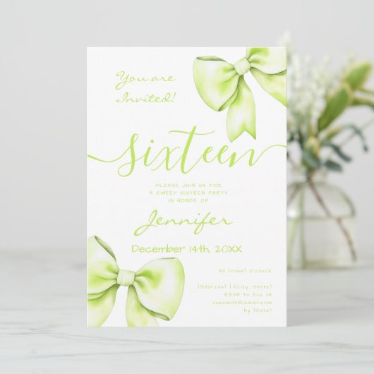 コケットライムグリーンボウスウィート16誕生日 招待状 (スタンド正面)