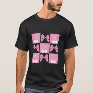 コケットリボンさくらんぼコケット弓ピンクAチェック Tシャツ