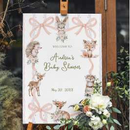 コケットリボンウッドランドベビーシャワーウェルカム ポスター