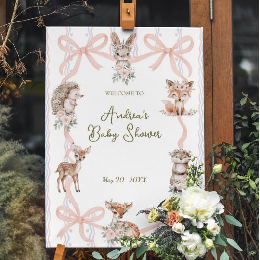 コケットリボンウッドランドベビーシャワーウェルカム ポスター