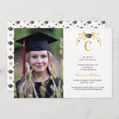 コケットリボン卒業モノグラムクレスト 招待状 (正面/裏面)