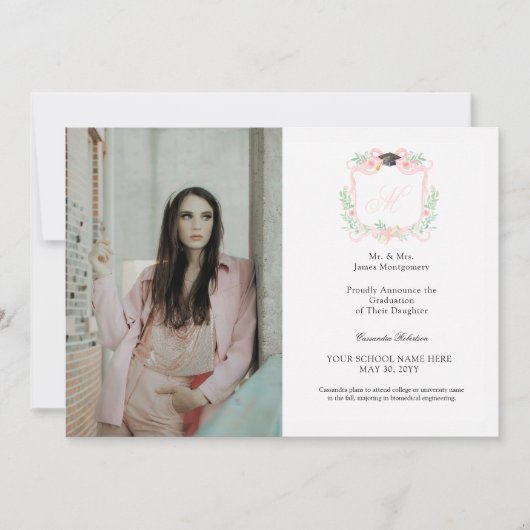 コケットリボン卒業モノグラムクレスト 招待状 (正面)