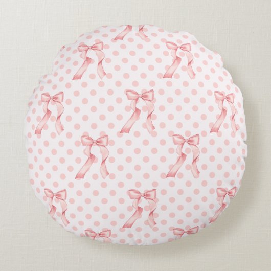 コケットルームデコールピンクボウズ&水玉模様 ラウンドクッション (正面)