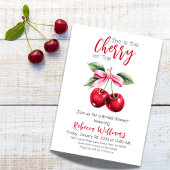 コケットレッドさくらんぼオントップピンクボウブライダルシャワー 招待状