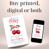 コケットレッドさくらんぼオントップピンクボウブライダルシャワー 招待状