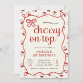 コケットレッドさくらんぼ1st誕生日パーティの招待状 招待状 (正面)