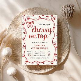 コケットレッドさくらんぼ1st誕生日パーティの招待状 招待状