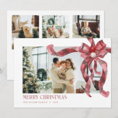 コケットレッドプレイドギフトボウフォトクリスマスカード シーズンカード (正面/裏面)