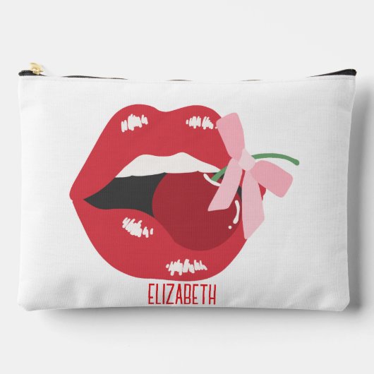 コケットレッドリップピンクリボンボウ アクセサリーポーチ (正面)