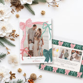 コケットレッド&グリーン弓4枚の写真クリスマス シーズンカード