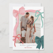 コケットレッド&グリーン弓4枚の写真クリスマス シーズンカード (正面)