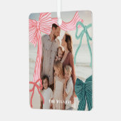 コケットレッド&グリー弓フォトクリスマスホリデー メタルオーナメント (正面左)