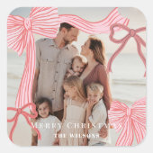 コケットレッド&ピンクボウズ写真クリスマスホリデー スクエアシール (正面)