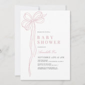 コケットロングピンクボウのリボン女の子ベビーシャワー 招待状 (正面)