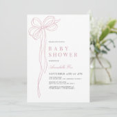 コケットロングピンクボウのリボン女の子ベビーシャワー 招待状 (スタンド正面)