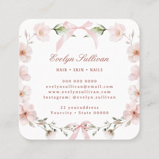 コケットワイルドフラワーフレームヘアビジネスカード スクエア名刺 (裏面)