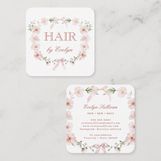 コケットワイルドフラワーフレームヘアビジネスカード スクエア名刺 (正面/裏面)