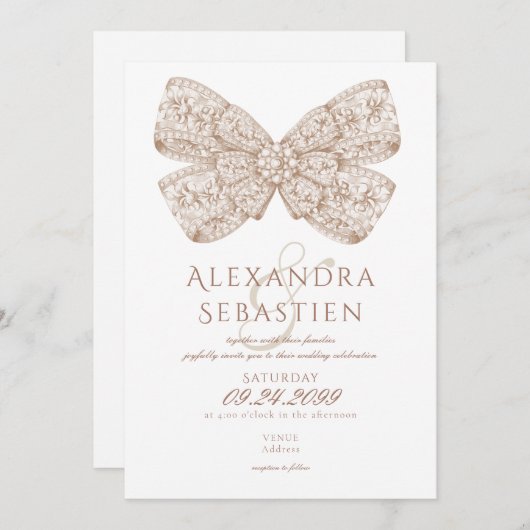 コケットヴィンテージダイアモンズボウモチャムース結婚ズ 招待状 (正面/裏面)