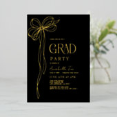 コケットヴィンテージ金ゴールドリボン卒業パーティー 箔招待状 (立ち正面)