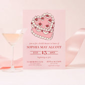 コケット図解入りの、写真付きのさくらんぼケーキブライダルシャワー 招待状