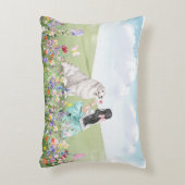 コケット女の子と犬の春牧草地アクセント枕 アクセントクッション (正面(垂直))