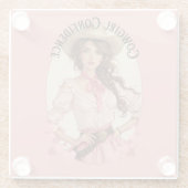 コケット女性のカーボーイウェスタンファッションポートレート ガラスコースター (裏面)