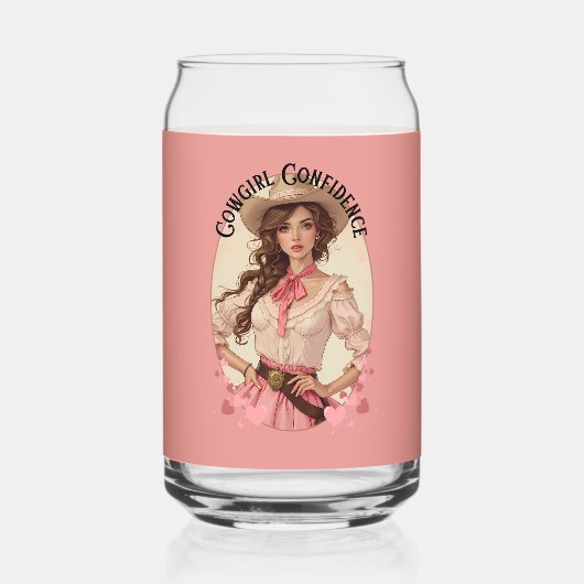コケット女性のカーボーイウェスタンファッションポートレート ガラス缶 (正面)