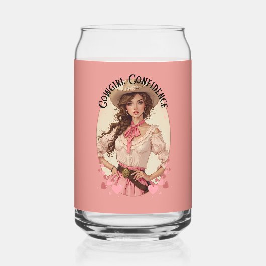 コケット女性のカーボーイウェスタンファッションポートレート ガラス缶 (裏面)