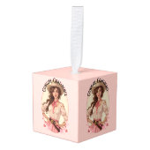 コケット女性のカーボーイウェスタンファッションポートレート キューブオーナメント (正面アングル)