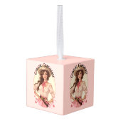 コケット女性のカーボーイウェスタンファッションポートレート キューブオーナメント (裏面アングル)