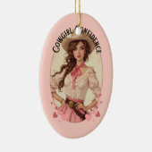 コケット女性のカーボーイウェスタンファッションポートレート セラミックオーナメント (右)