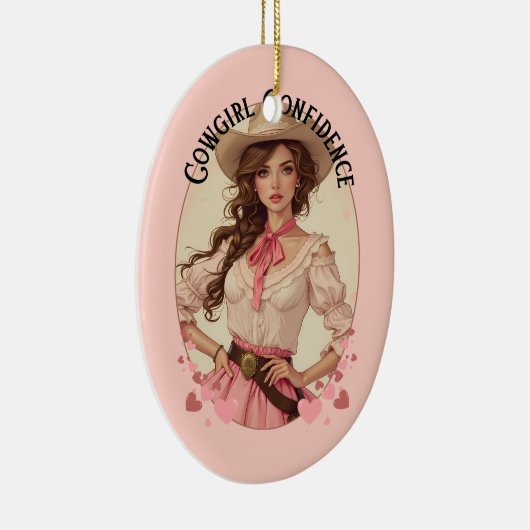 コケット女性のカーボーイウェスタンファッションポートレート セラミックオーナメント (右)