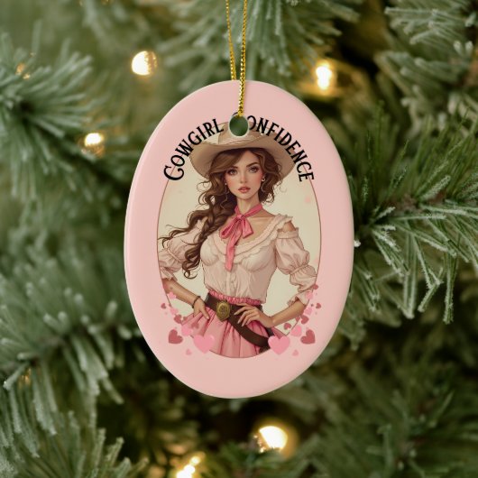 コケット女性のカーボーイウェスタンファッションポートレート セラミックオーナメント (ツリー)