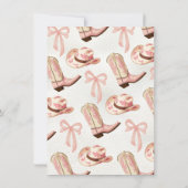 コケット女性のカーボーイピンクボウブーツ&バブリー 招待状 (裏面)