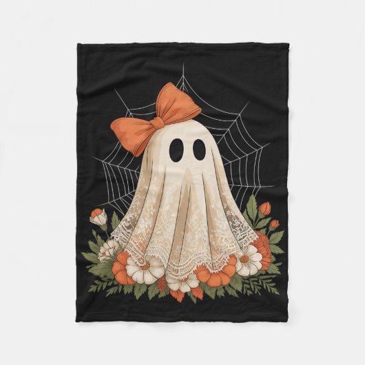 コケット幽霊ハロウィーンフラワー幽霊レース不気味 フリースブランケット (正面)