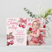 コケット弓さくらんぼトップ1の誕生日の写真 招待状 (スタンド正面)