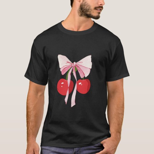 コケット弓とさくらんぼかわいいコケットの女の子クロ Tシャツ (正面)