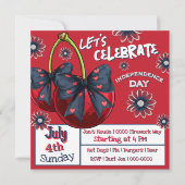 コケット弓のさくらんぼ白と青 招待状 (正面)