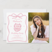 コケット弓ケーキ誕生日フォト招待 招待状 (正面)