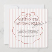 コケット弓パジャマパーティーピンクストライプの誕生日 招待状 (裏面)
