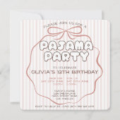 コケット弓パジャマパーティーピンクストライプの誕生日 招待状 (正面)