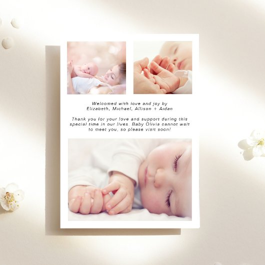 コケット弓フォトコラージュベビーガール誕生 案内状