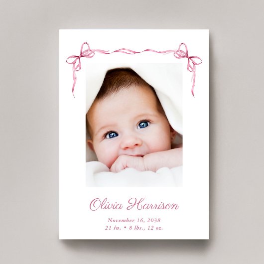 コケット弓フォトコラージュベビーガール誕生 案内状